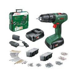 Borrmaskin slag 18V med 2 batterier 1,5Ah + väska 241 tillbehör Bosch