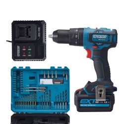 Borrmaskin slag 18V med batteri 4Ah Brushless + väska 49 tillbehör Erbauer