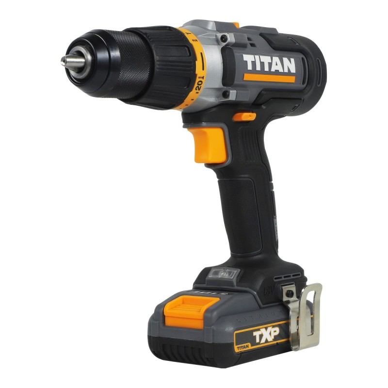Borrmaskin slag 1x2Ah med 74 tillbehör Titan