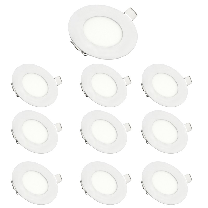 Paket x10 downlight LED 3w vit varm 3000k rund infälld vit